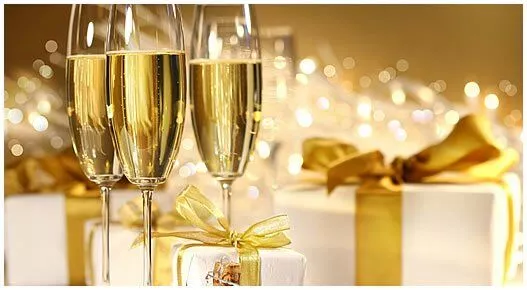 Champagne and a wrapped gift